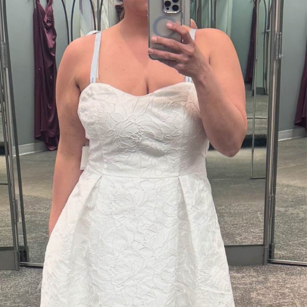 David's Bridal White Textured Midi Dress